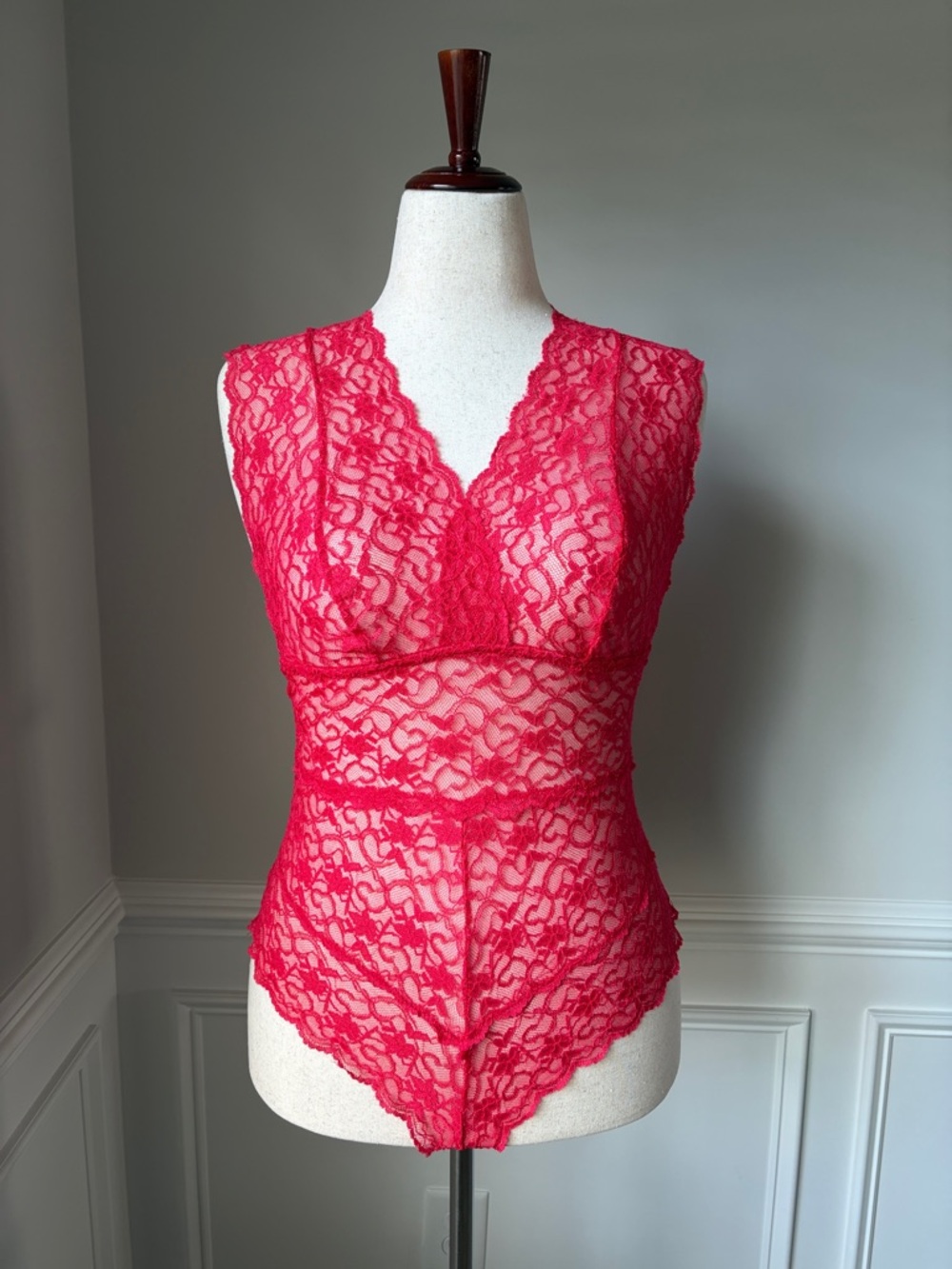 Sheer Lace Bodysuit | Red | 2X